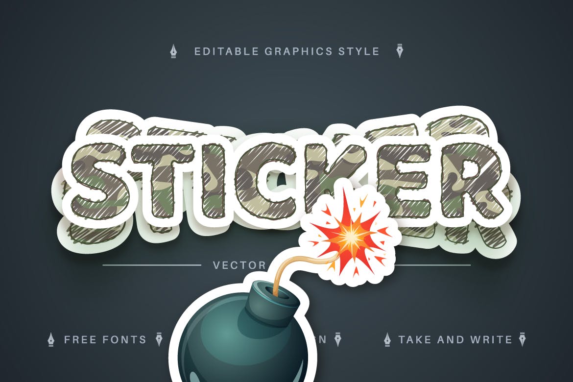 士兵贴纸矢量文字效果字体样式 Soldier Sticker Editable Text Effect, Font Style 插件预设 sucaiwan.com