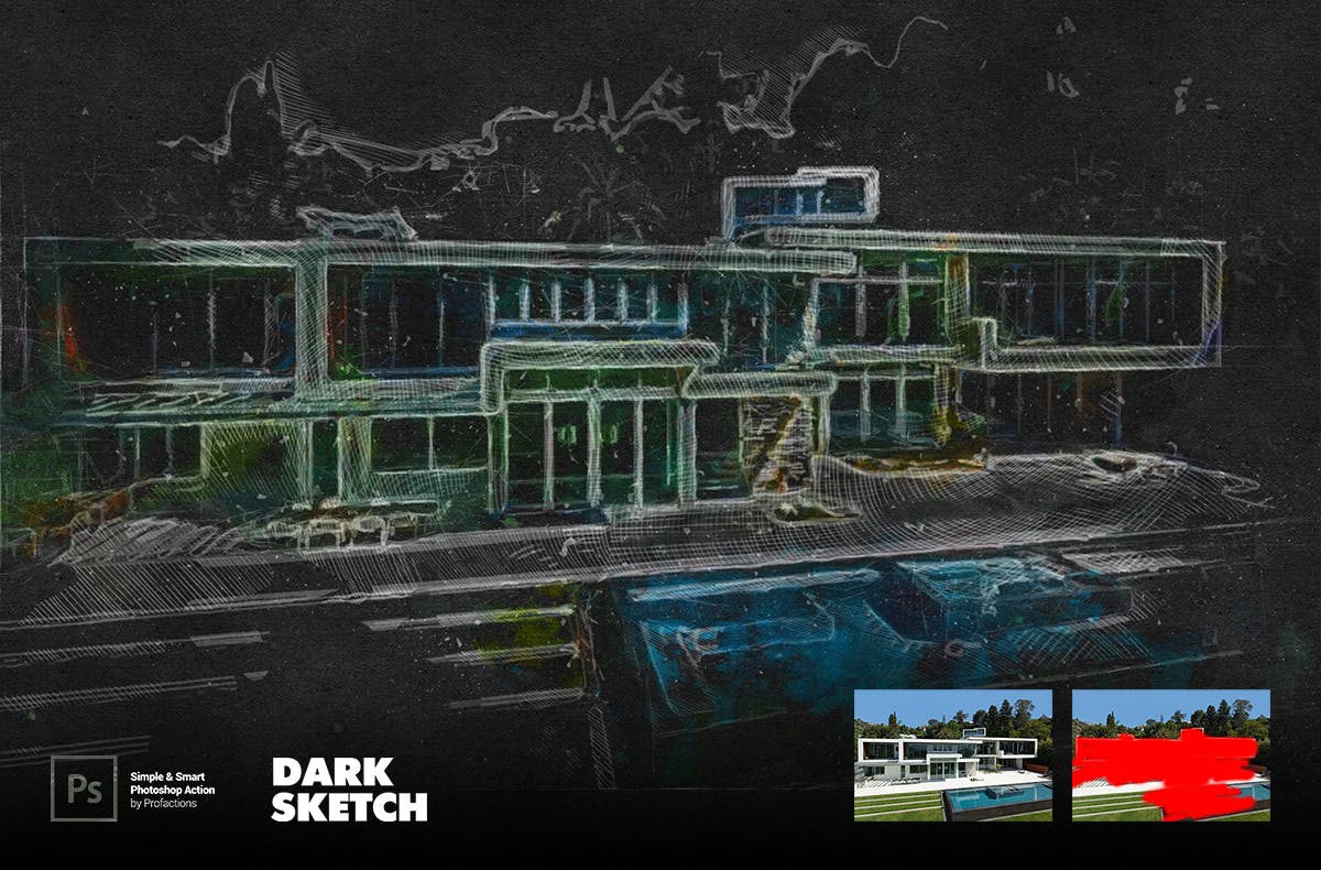 深色素描效果照片处理Photoshop动作 Dark Sketch Photoshop Action 插件预设 sucaiwan.com