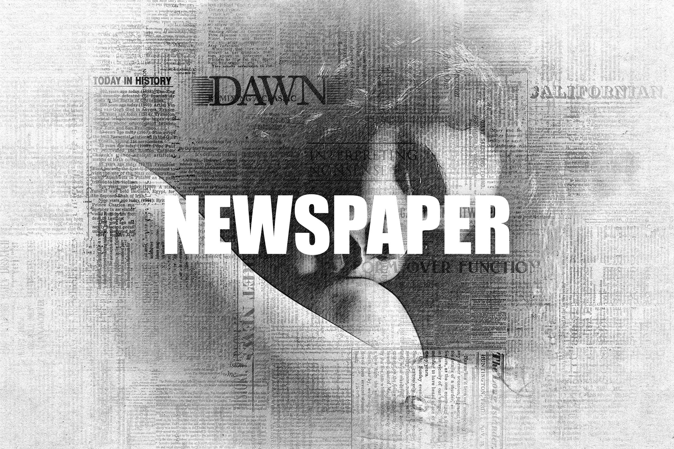 报纸印刷PS照片效果模板 Newspaper Photoshop Effect 设计素材 sucaiwan.com