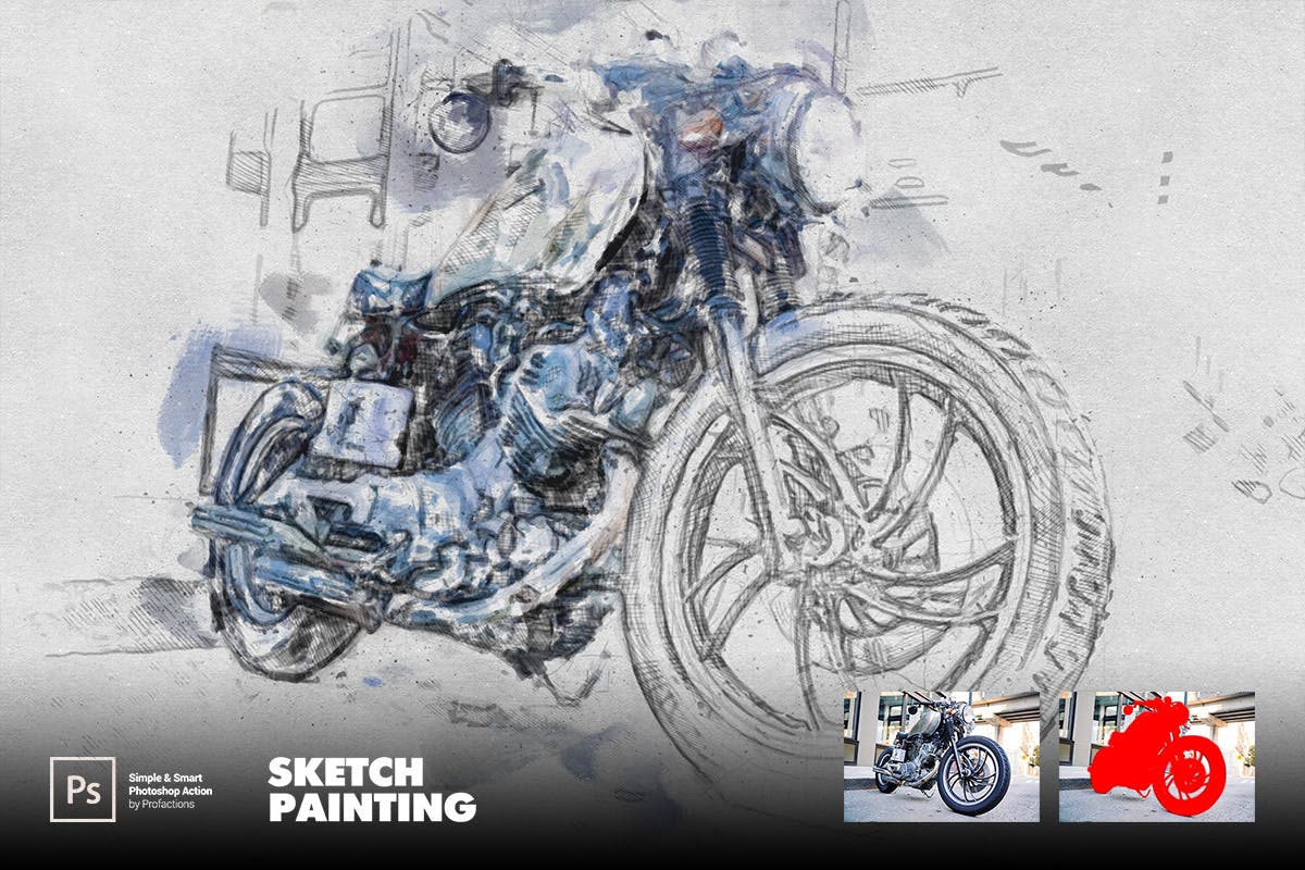 素描绘画效果照片处理ps动作 Sketch Painting Photoshop Action 插件预设 sucaiwan.com