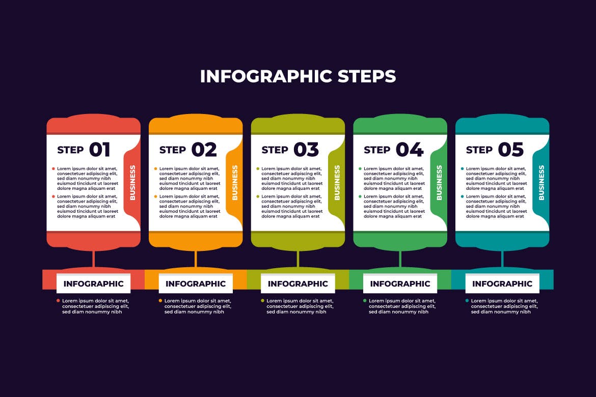 色彩斑斓扁平化商业步骤信息图表模板 Colorful Flat Business Steps Infographic 幻灯图表 sucaiwan.com