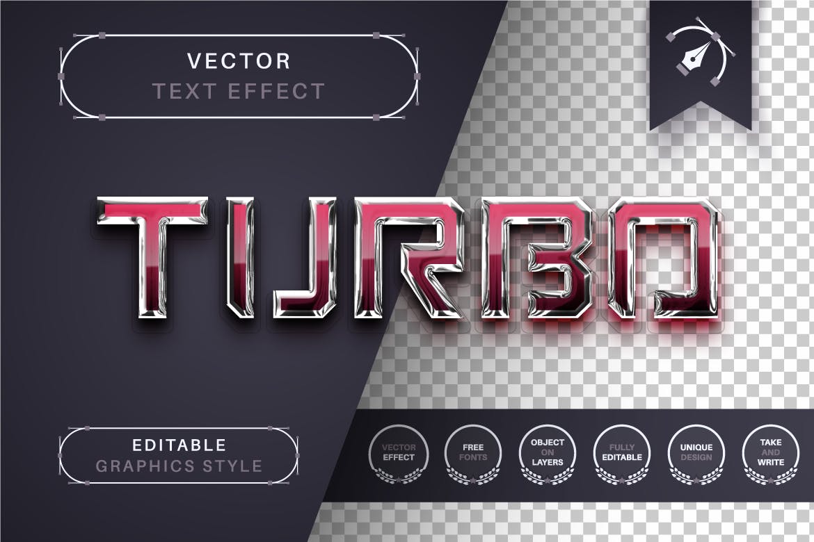 水晶不锈钢矢量文字效果字体样式 Reflect Steel – Editable Text Effect, Font Style 插件预设 sucaiwan.com