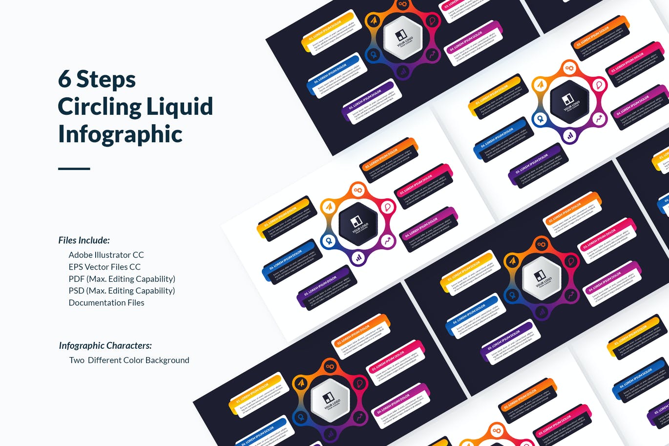 液体渐变环绕/旋转步骤信息图表模板 Liquid Circling / Rotating Infographic With 6 Step 幻灯图表 sucaiwan.com