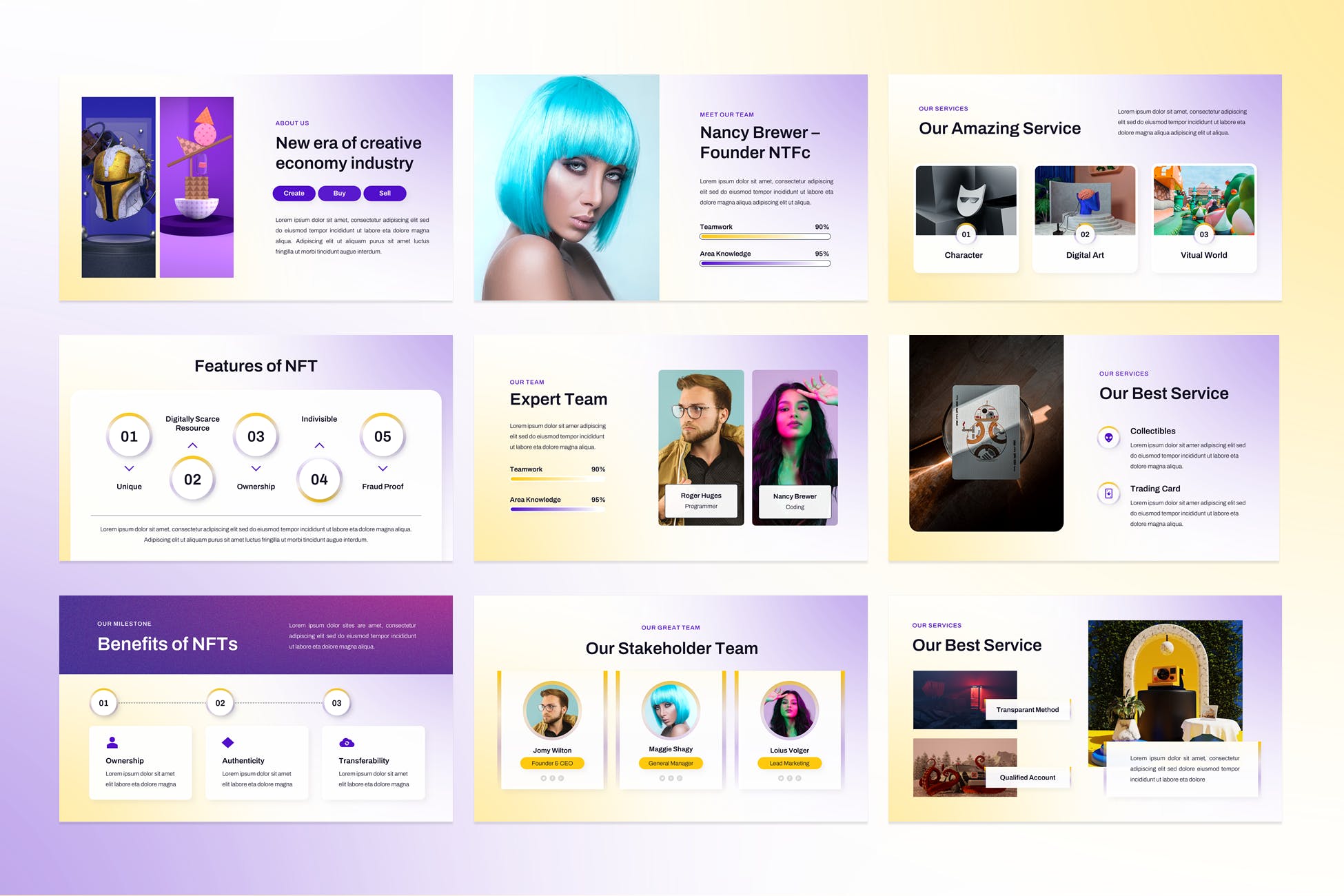 NFT创意数字资产PPT演示文稿 NFTc – NFT Creative Digital Assets PowerPoint 幻灯图表 sucaiwan.com