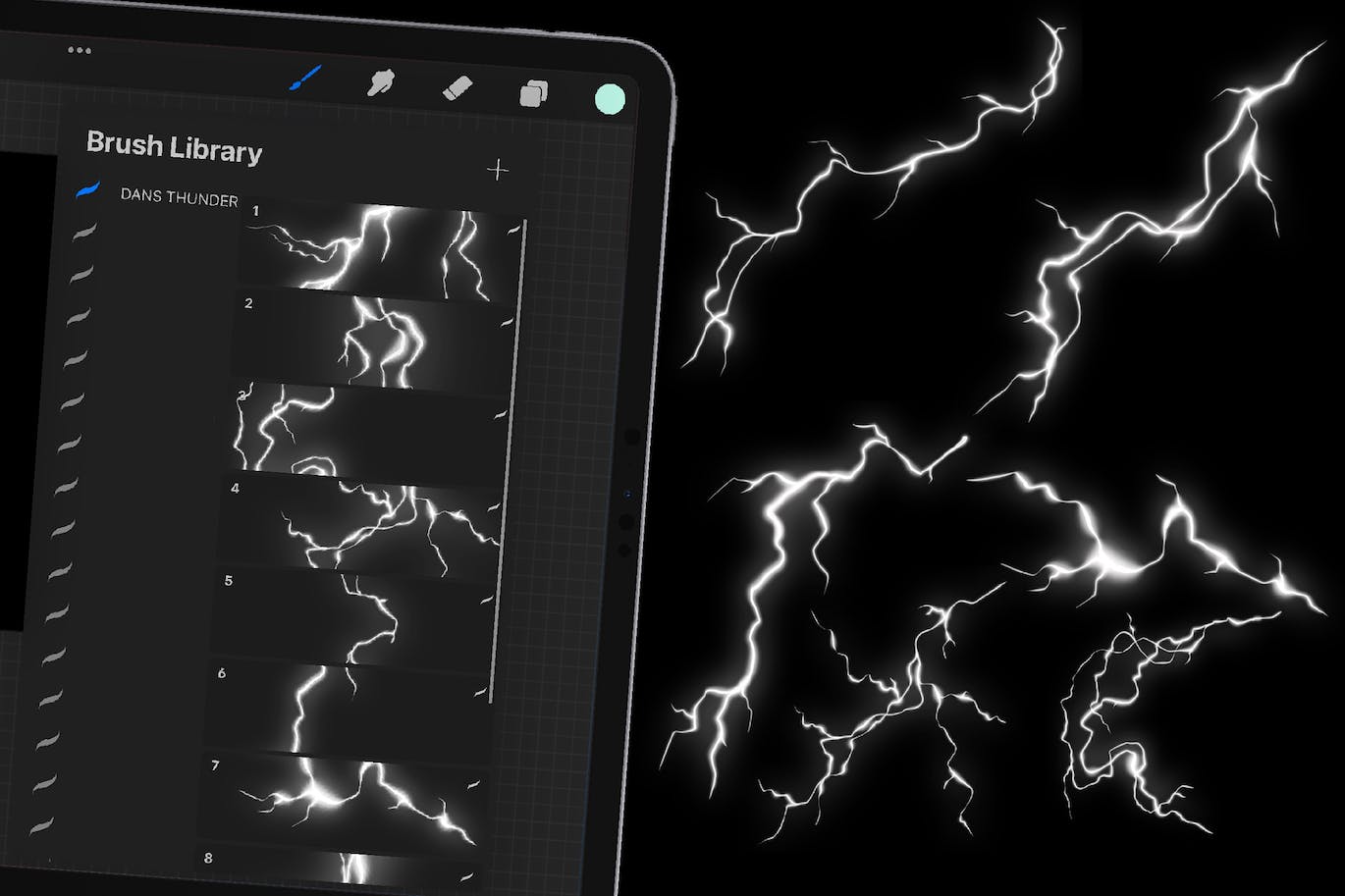 雷电Procreate印章绘画笔刷素材 Dansdesign Thunder Brush Procreate 笔刷资源 sucaiwan.com