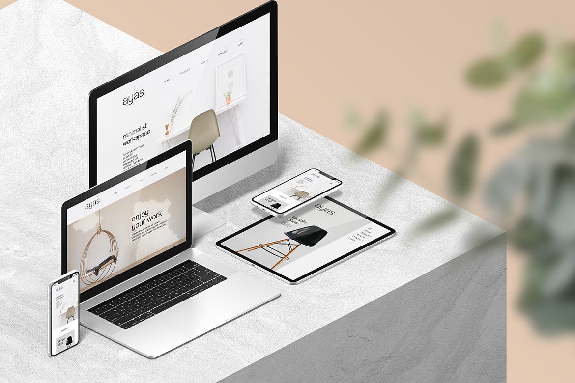 等距场景多设备响应式屏幕样机图 Responsive Screen Isometric Mockup 样机素材 sucaiwan.com