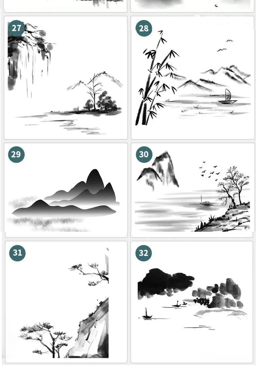 笔刷资源-32款中国风中式水墨山水PS和Procreate笔刷 笔刷资源 sucaiwan.com