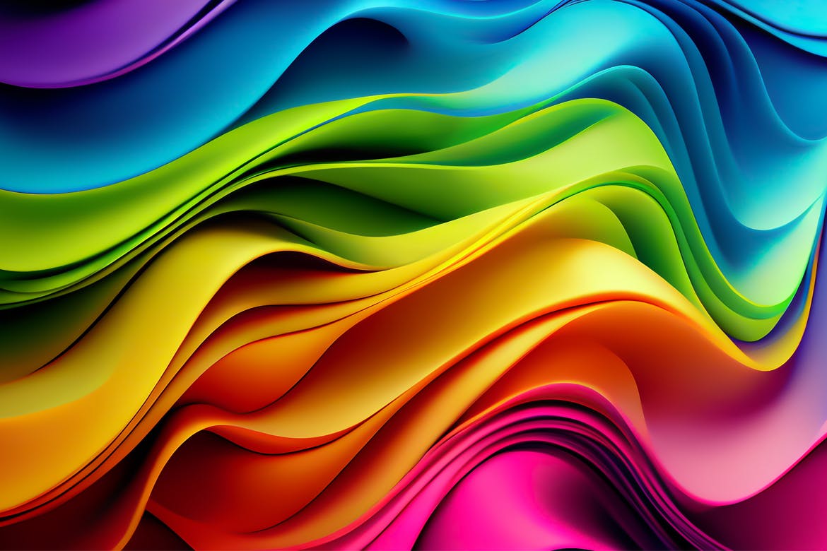 彩虹波浪缎面3D背景 Rainbow Wavy Satin Background 图片素材 sucaiwan.com