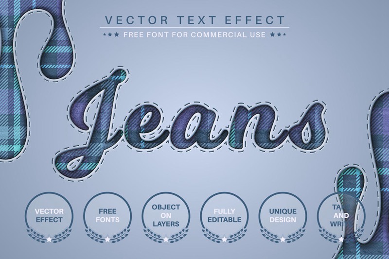 牛仔裤格纹矢量文字效果字体样式 Jeans Tartan – Editable Text Effect, Font Style 插件预设 sucaiwan.com