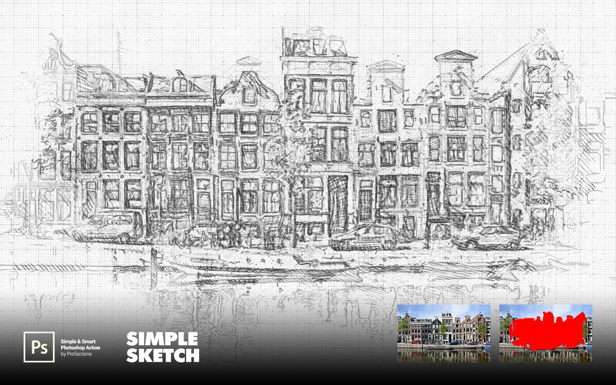 简单素描效果照片处理ps动作 Simple Sketch Photoshop Action 插件预设 sucaiwan.com