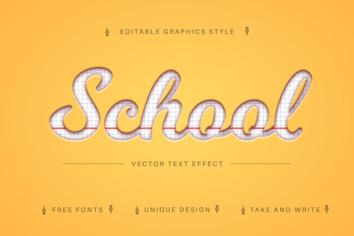 白纸网格矢量文字效果字体样式 School Paper – Editable Text Effect, Font Style 插件预设 sucaiwan.com