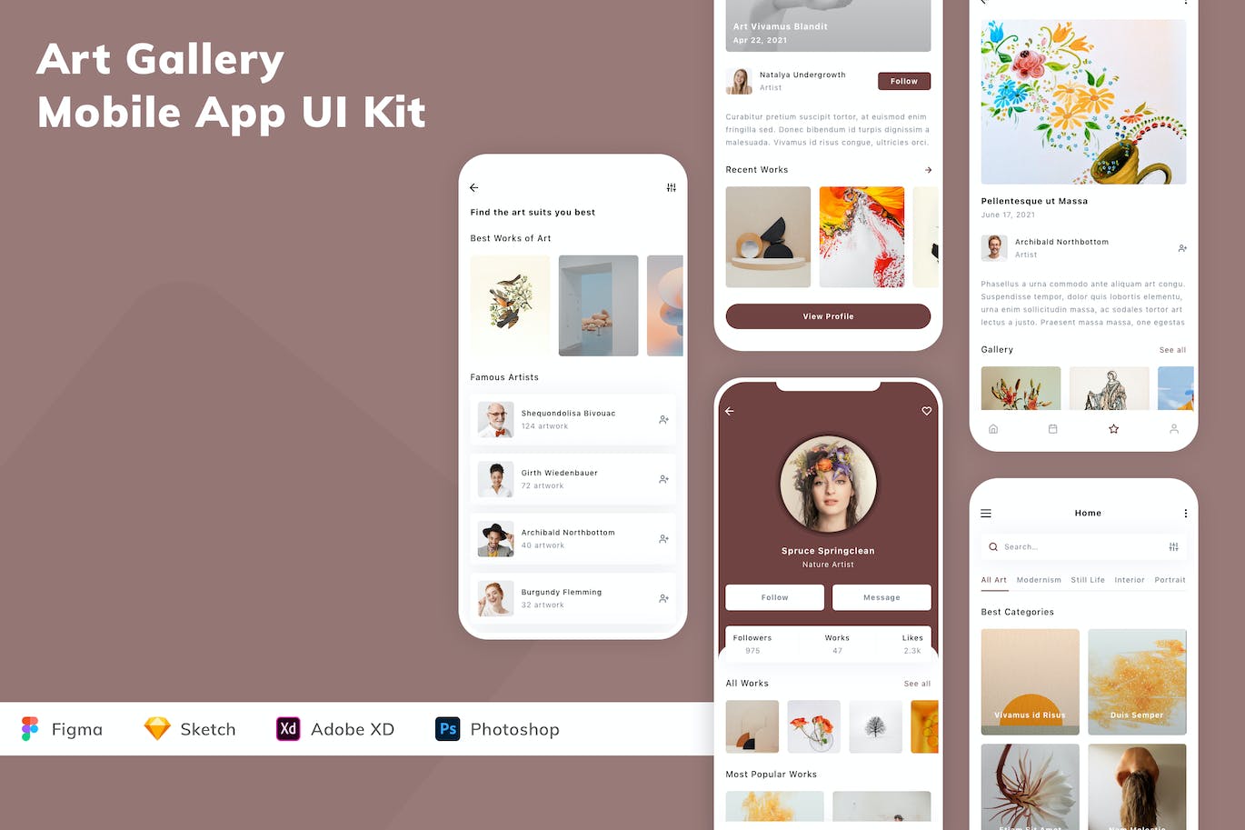 艺术画廊应用程序App设计UI工具包 Art Gallery Mobile App UI Kit APP UI sucaiwan.com
