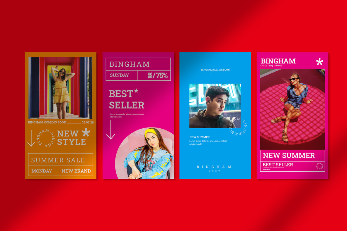 潮流现代社交错版文字PSD模板Bingham – Instagram Post and Stories 设计素材 sucaiwan.com