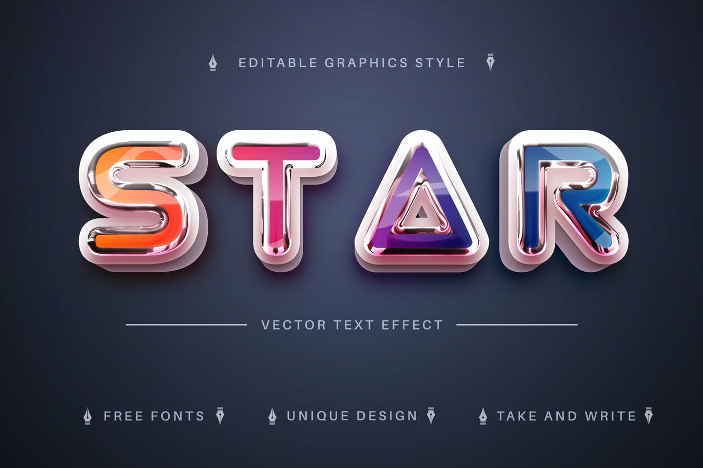 彩虹金属矢量文字效果字体样式 Star Rainbow – Editable Text Effect, Font Style 插件预设 sucaiwan.com