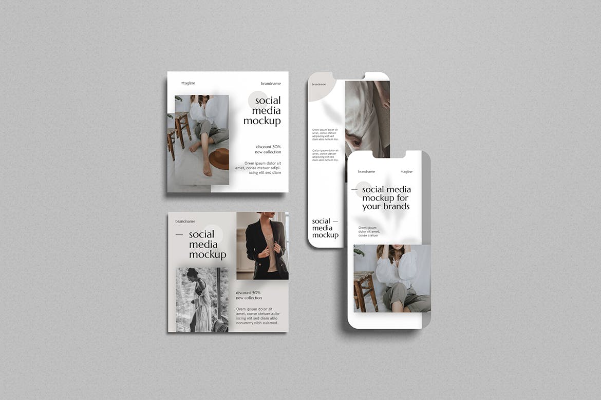 优雅的社交贴图&iPhone屏幕样机V2 Elegant Social Media Mockup V2 样机素材 sucaiwan.com