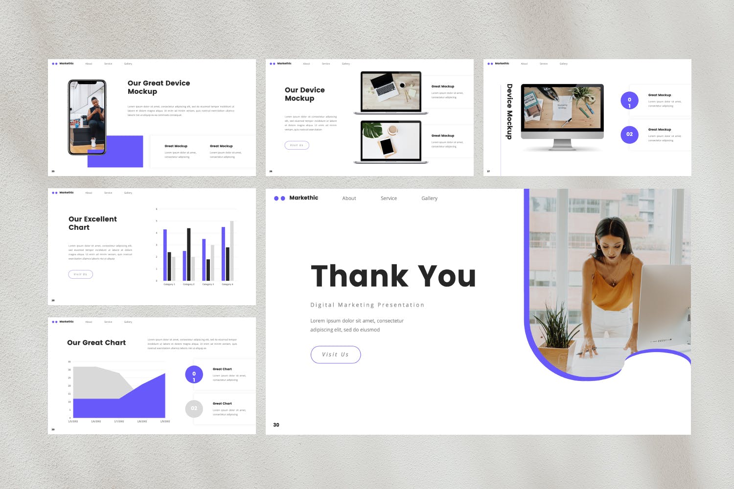 数字营销PPT演示幻灯片模板 Markethic – Digital Marketing PowerPoint Template 幻灯图表 sucaiwan.com