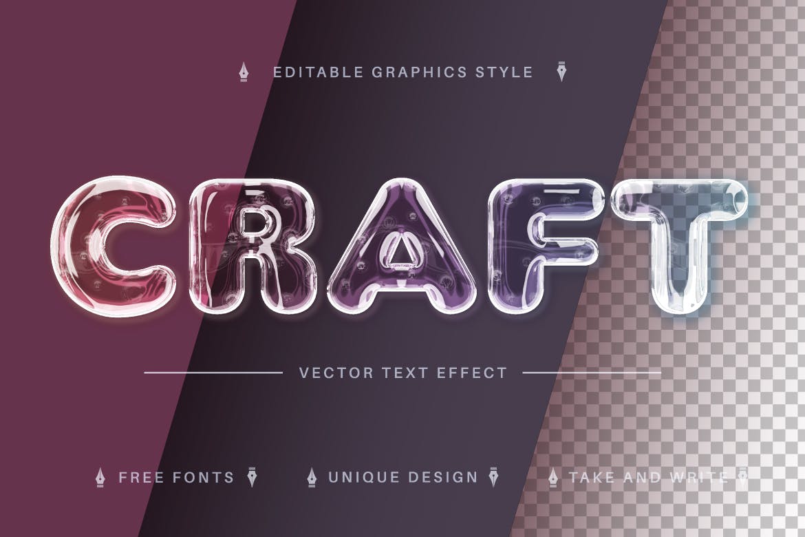 液体玻璃矢量文字效果字体样式 Glass Realistic – Editable Text Effect, Font Style 插件预设 sucaiwan.com