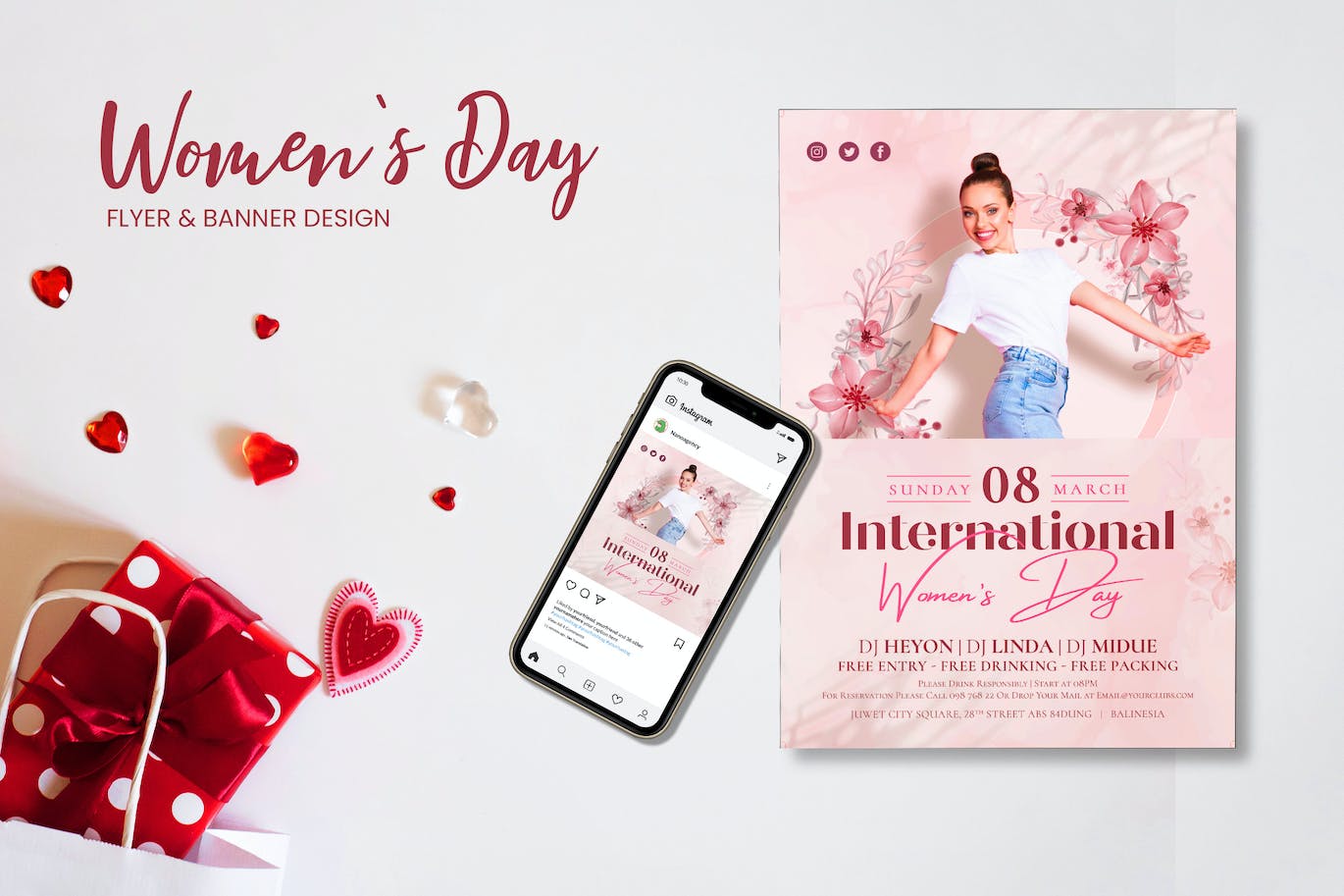 妇女节快乐宣传单模板 Happy Womens Day Flyer 设计素材 sucaiwan.com