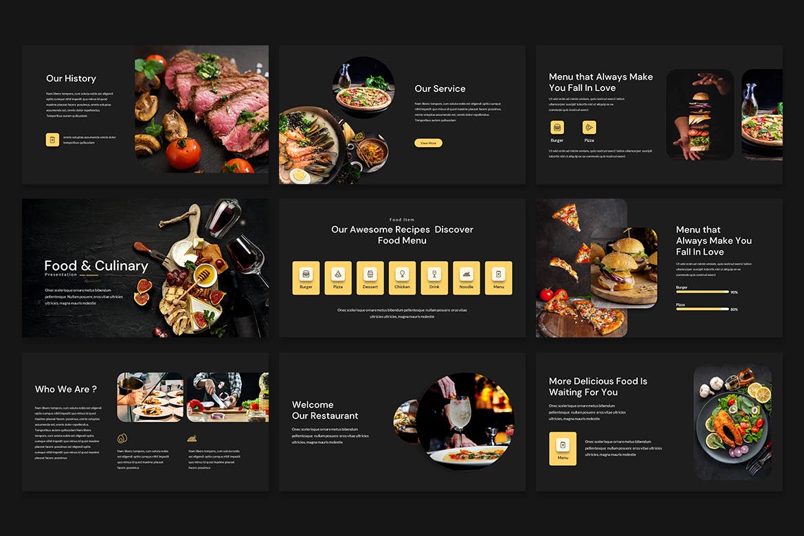 食物和烹饪演示Powerpoint模板 Resto – Food and Culinary Presentation PowerPoint 幻灯图表 sucaiwan.com