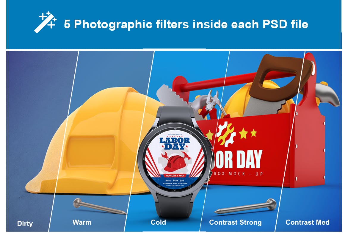 劳动节元素三星Watch 4手表样机 Watch 4 Labor Day 样机素材 sucaiwan.com