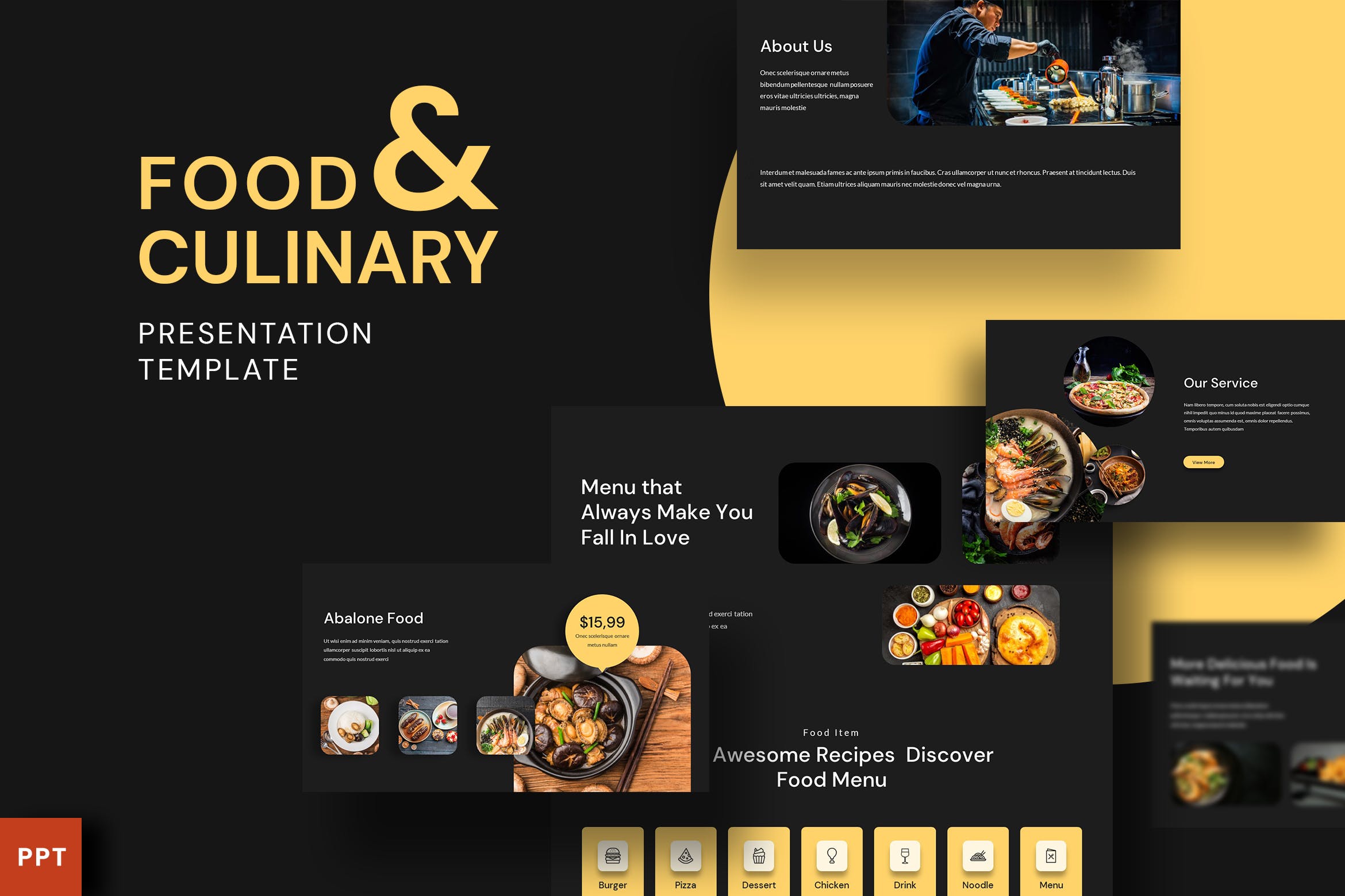 食物和烹饪演示Powerpoint模板 Resto – Food and Culinary Presentation PowerPoint 幻灯图表 sucaiwan.com