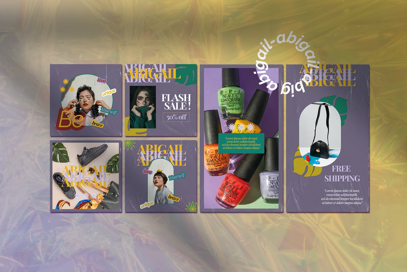 潮流拼贴文字褶皱时尚美妆博主PSD模板 ABIGAIL Instagram Template 设计素材 sucaiwan.com