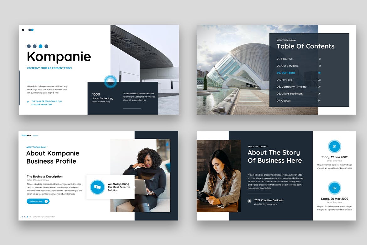 企业投资谷歌幻灯片演示文稿模板 Kompanie – Company Profile Google Slides 幻灯图表 sucaiwan.com