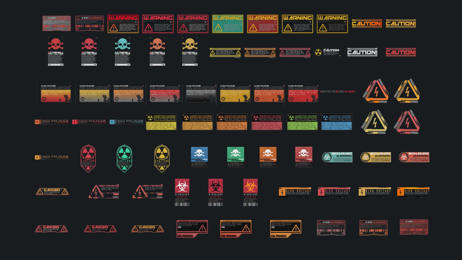 360+赛博朋克网络危险标志编号贴花套装PNG素材 360+ CyberPunk decals Bundle 图片素材 sucaiwan.com