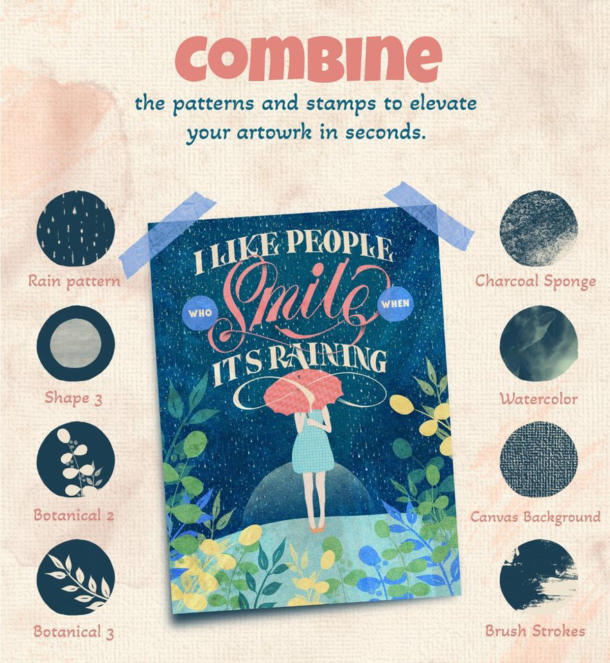 Procreate笔刷-水彩手绘几何抽象纹理Procreate图案笔刷素材 笔刷资源 sucaiwan.com