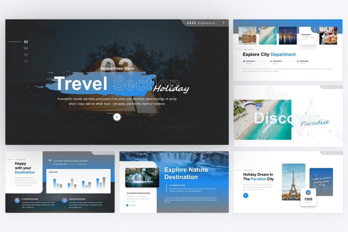 旅行目的地指南PPT幻灯片设计模板 Travel Destination Guide PowerPoint Template 幻灯图表 sucaiwan.com