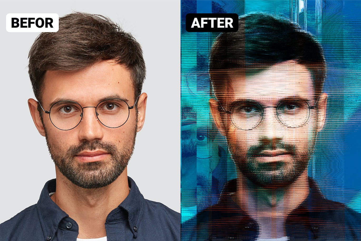 失真颗粒效果PS动作模板 Glitch Grain Photoshop Effect Action 插件预设 sucaiwan.com