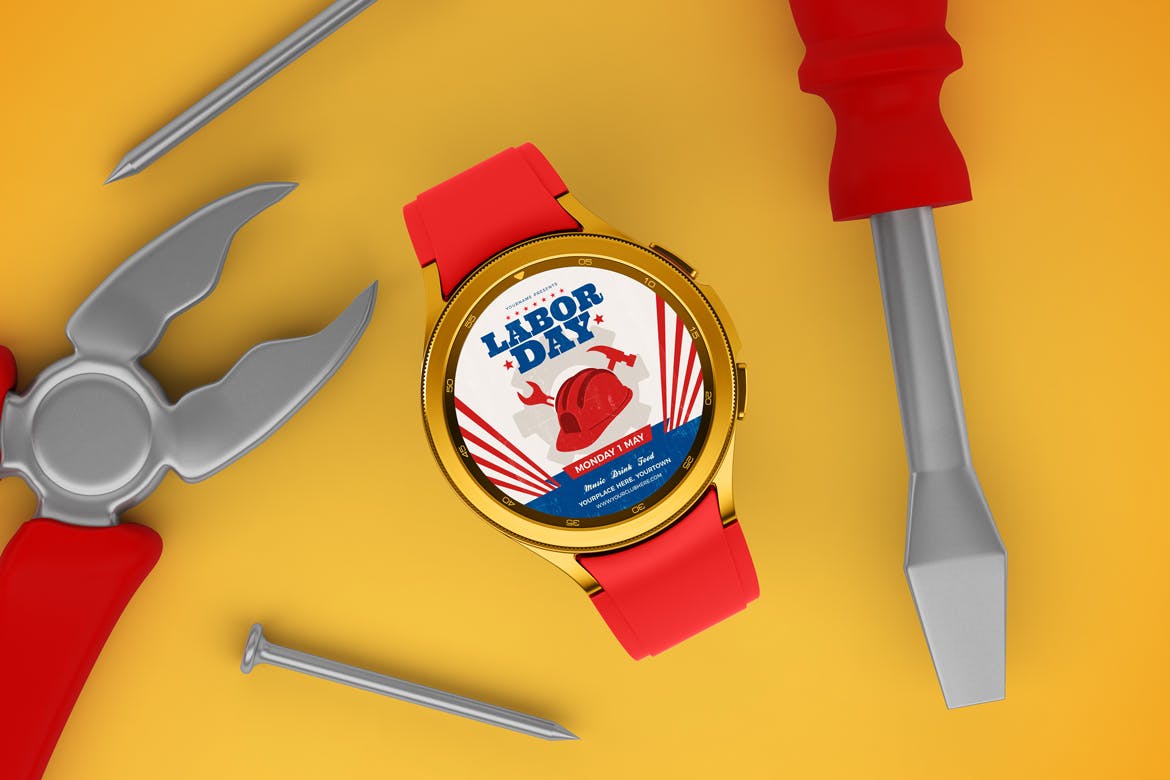 劳动节元素三星Watch 4手表样机 Watch 4 Labor Day 样机素材 sucaiwan.com