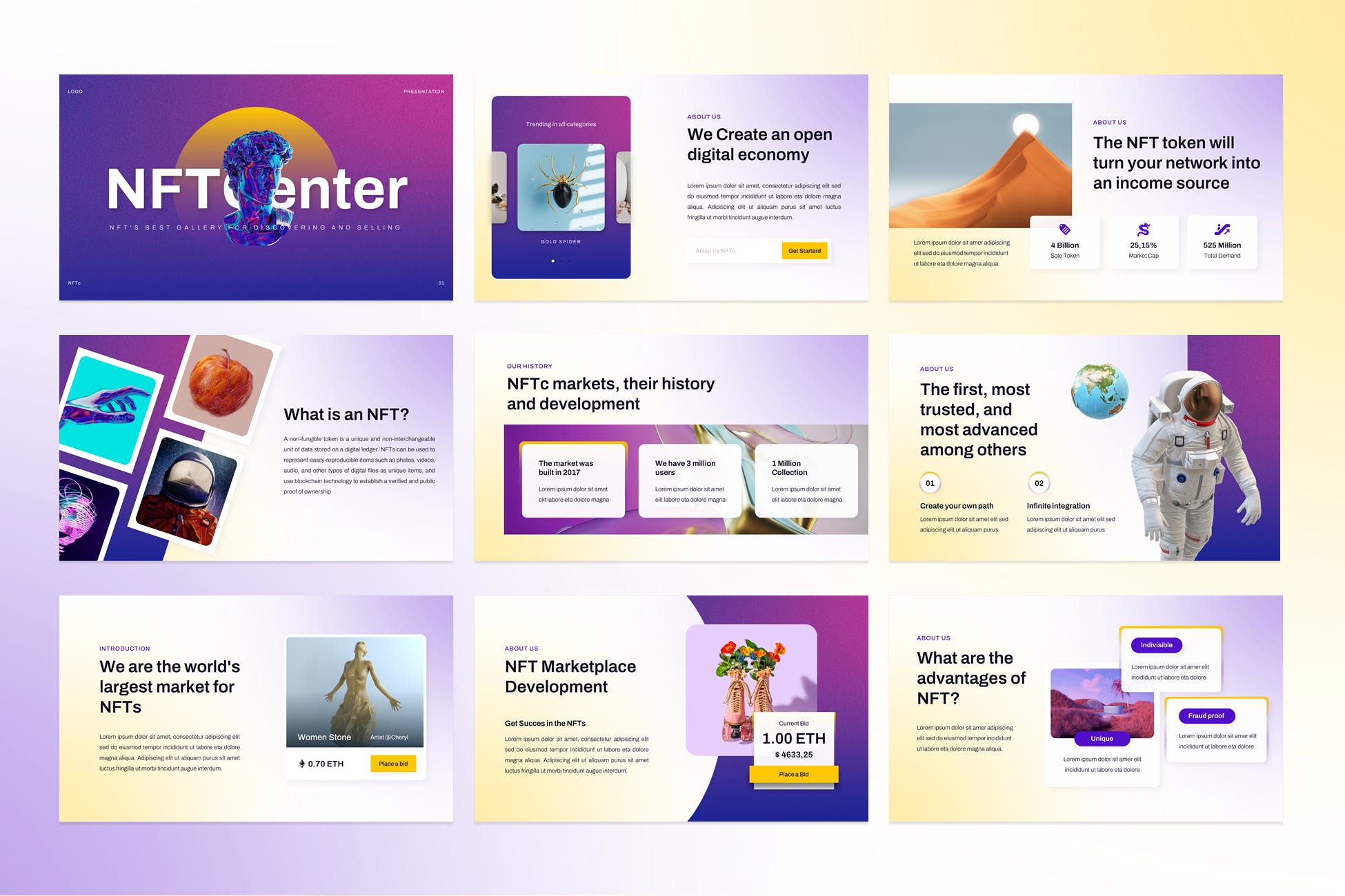 NFT创意数字资产PPT演示文稿 NFTc – NFT Creative Digital Assets PowerPoint 幻灯图表 sucaiwan.com