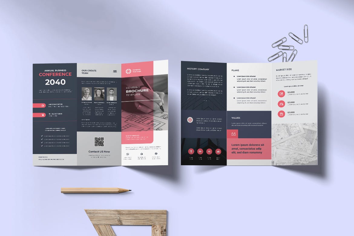 公司业务三折小册子设计模板 Company Trifold Brochure 幻灯图表 sucaiwan.com
