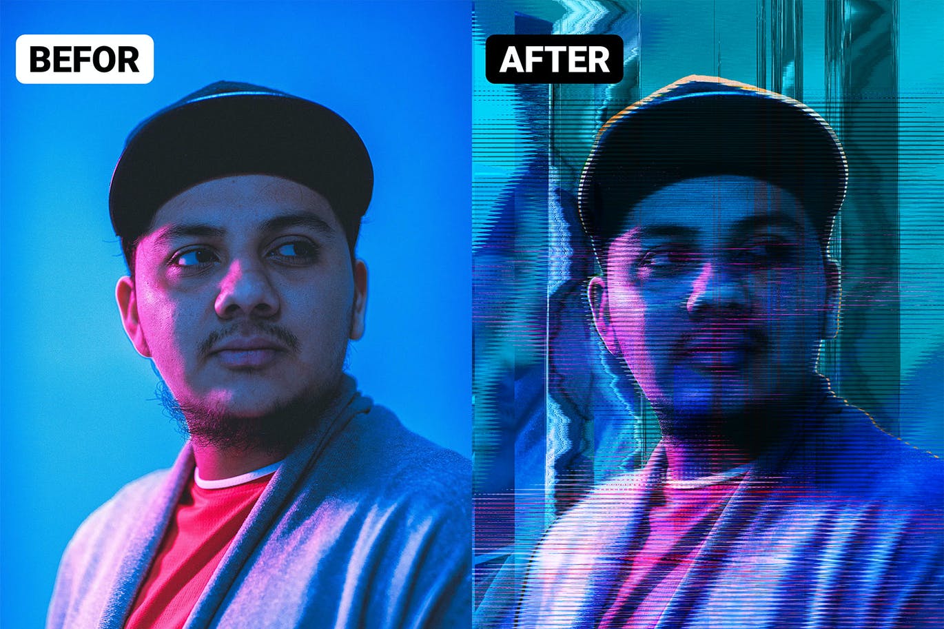 失真颗粒效果PS动作模板 Glitch Grain Photoshop Effect Action 插件预设 sucaiwan.com