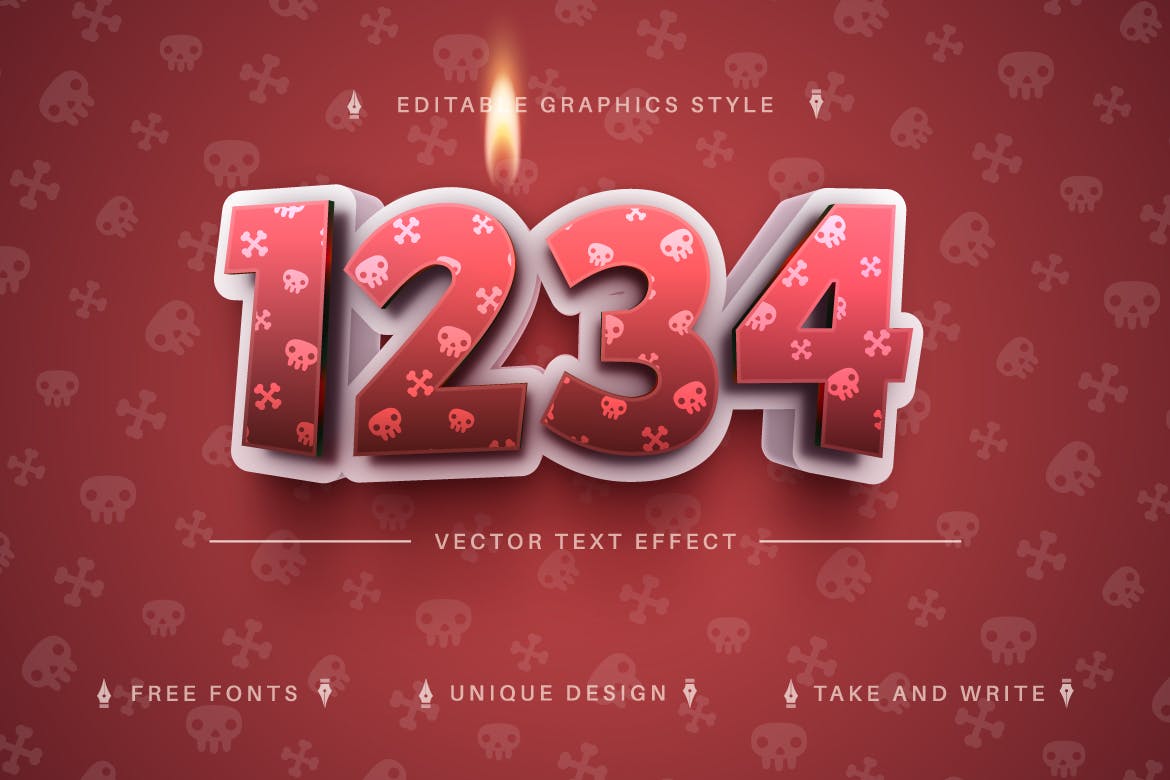 恐怖骨头元素矢量文字效果字体样式 Hell – Editable Text Effect, Font Style 插件预设 sucaiwan.com