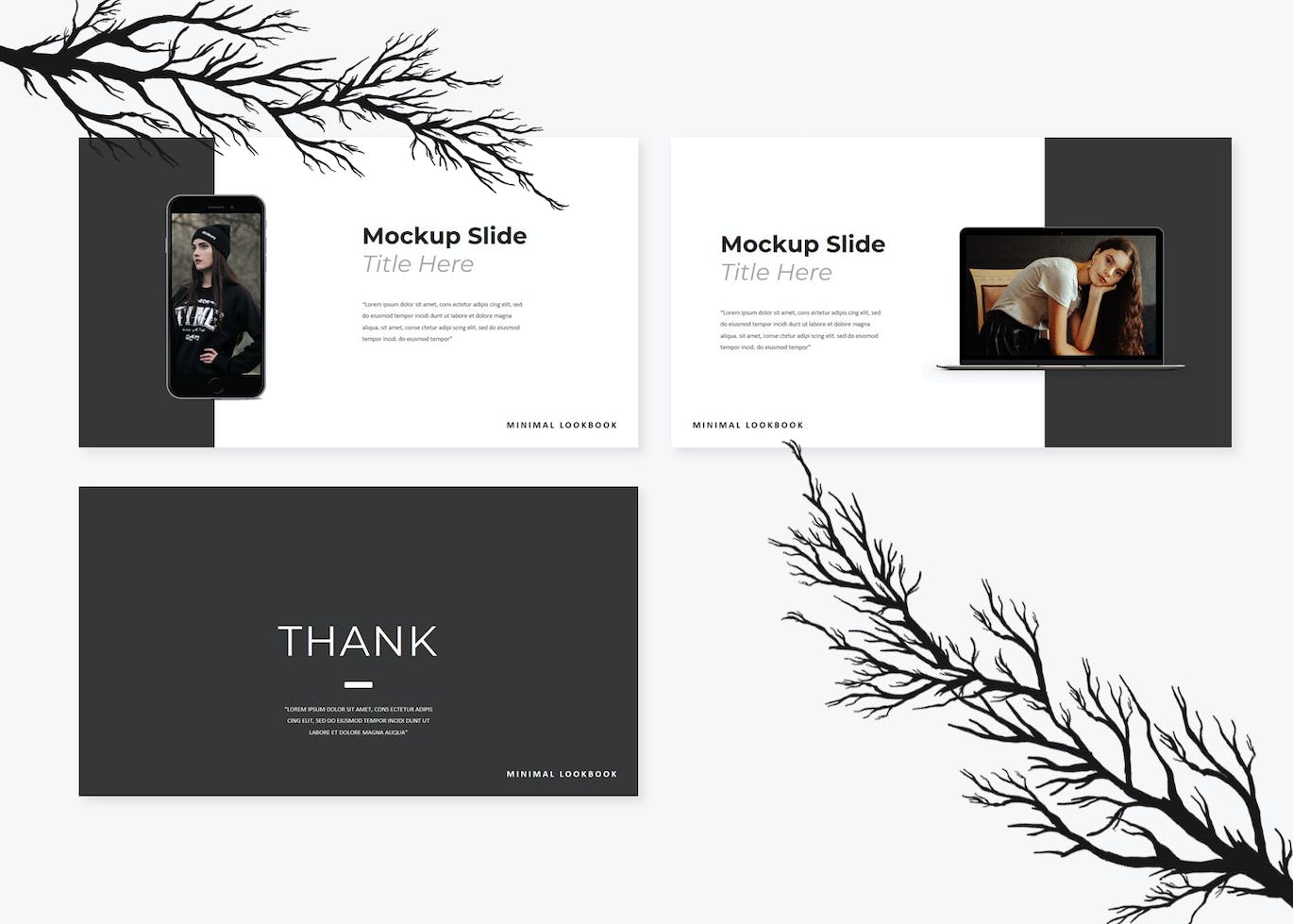 Lookbook服装品牌简介谷歌幻灯片演示模板 Denmoci Lookbook Google Slide 幻灯图表 sucaiwan.com