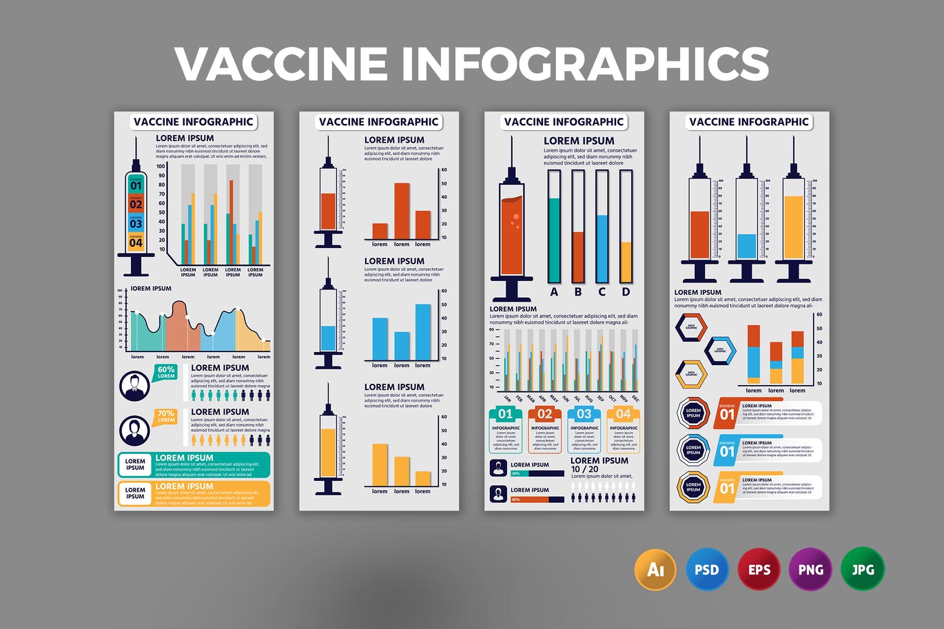 疫苗针管信息图表设计模板 Vaccine – Infographics Design 幻灯图表 sucaiwan.com