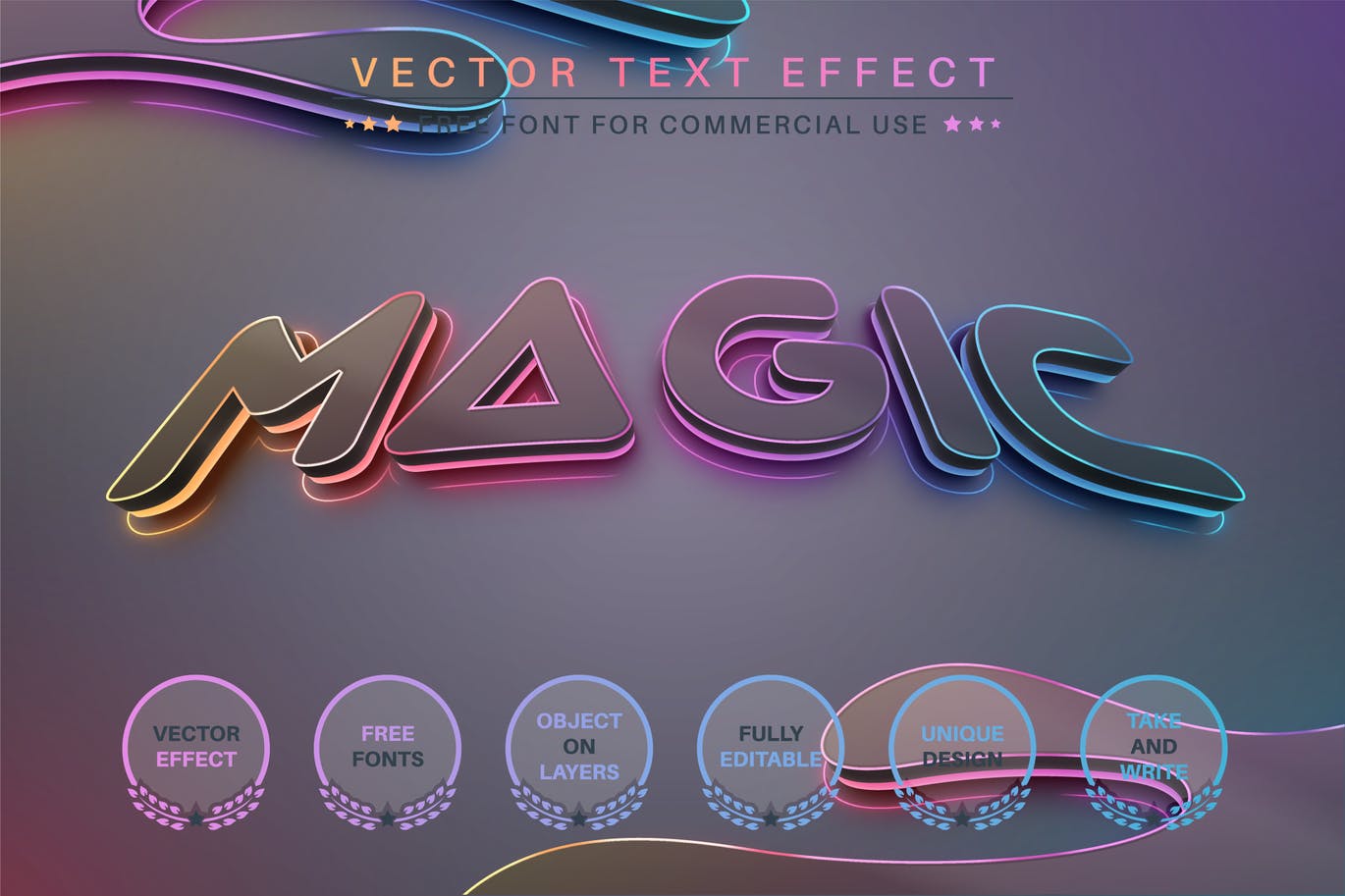 魔法发光矢量文字效果字体样式 Magic Glow – Editable Text Effect, Font Style 插件预设 sucaiwan.com