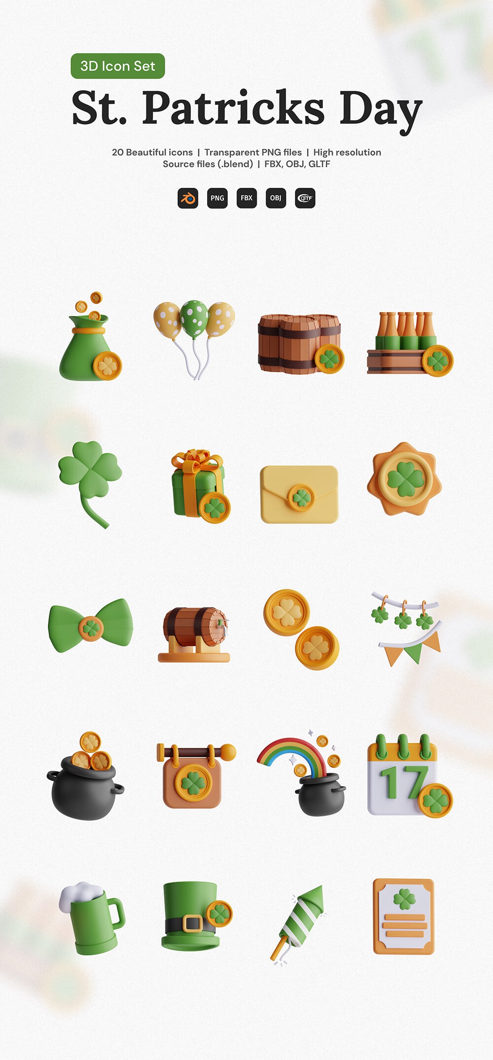 圣帕特里克节3D图标集 图标素材 sucaiwan.com