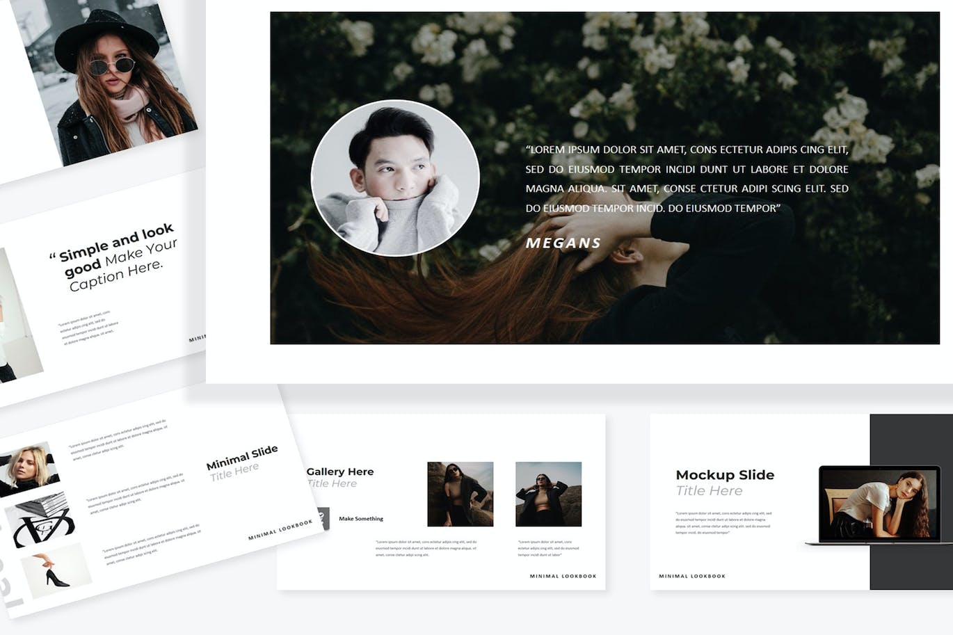Lookbook服装品牌简介谷歌幻灯片演示模板 Denmoci Lookbook Google Slide 幻灯图表 sucaiwan.com