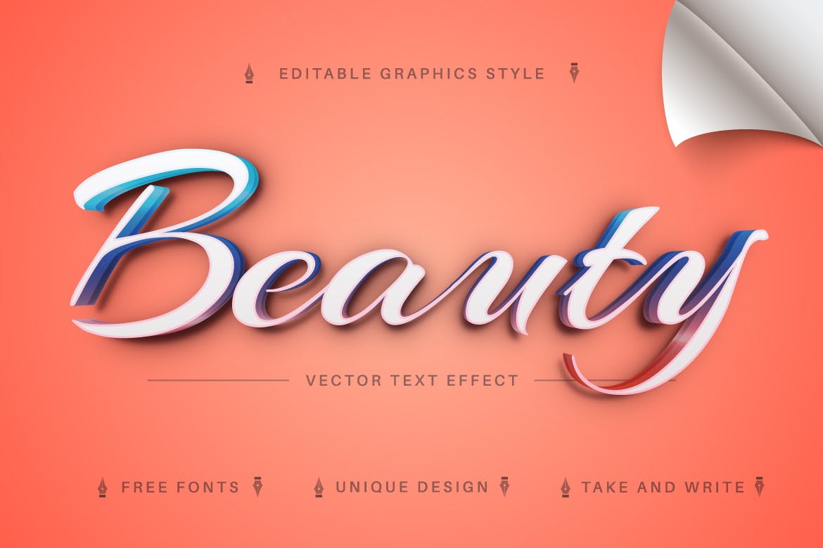 3D连字矢量文字效果字体样式 Beauty Stroke – Editable Text Effect, Font Style 插件预设 sucaiwan.com