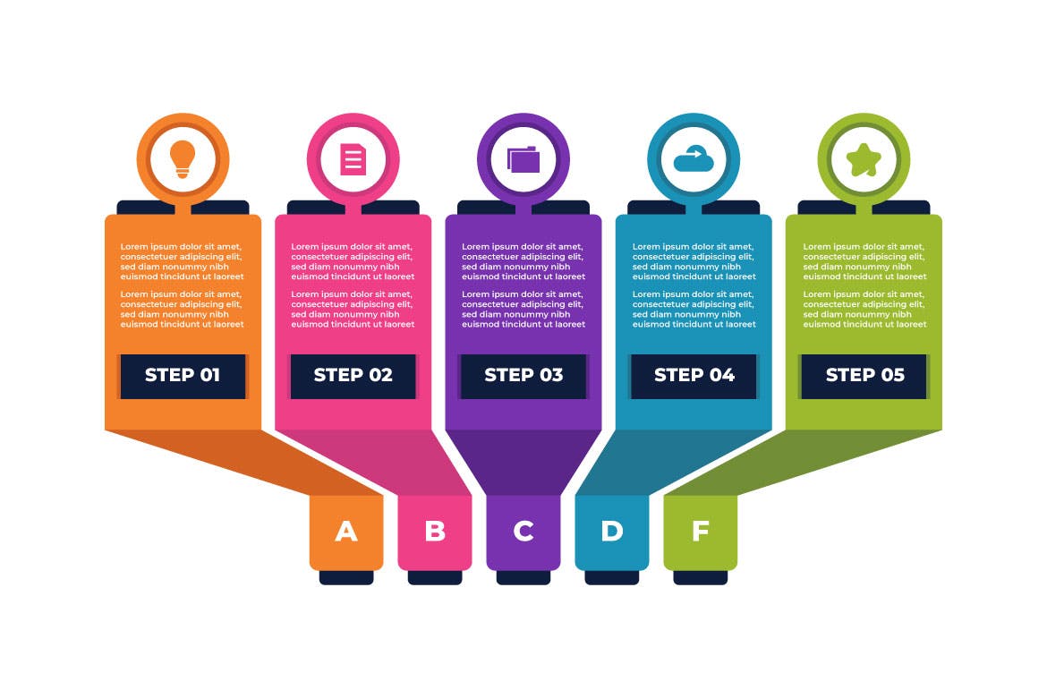 带有字母图标彩色商业信息图表模板 Colorful Business Infographic with Alphabet Icon 幻灯图表 sucaiwan.com
