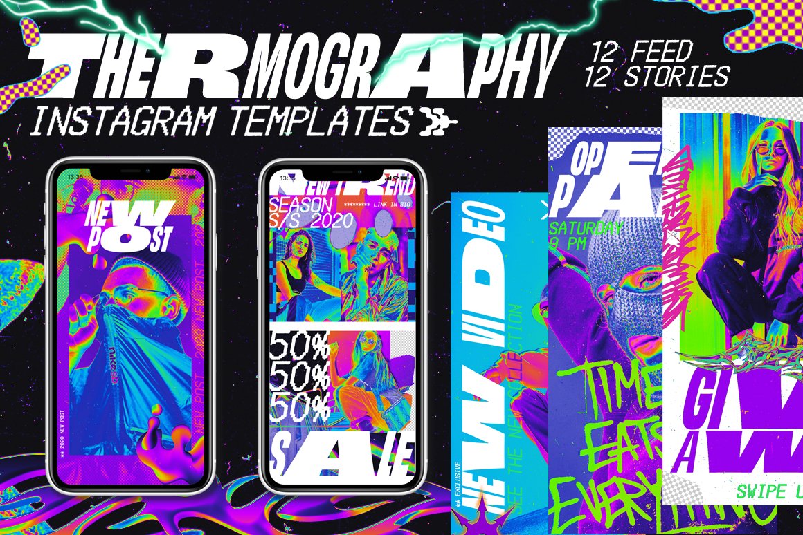 潮流复古时尚热成像霓虹Instagram风PSD模板 Thermography Instagram Templates 图片素材 sucaiwan.com