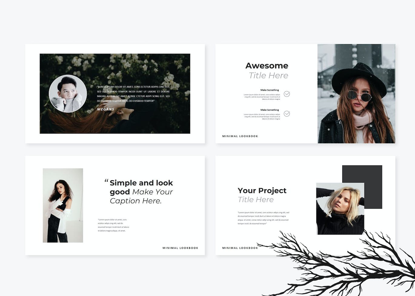 Lookbook服装品牌简介谷歌幻灯片演示模板 Denmoci Lookbook Google Slide 幻灯图表 sucaiwan.com