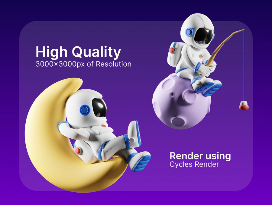 3D图标-3D立体卡通太空宇航员角色人物设计插画模型PNG素材 图标素材 sucaiwan.com