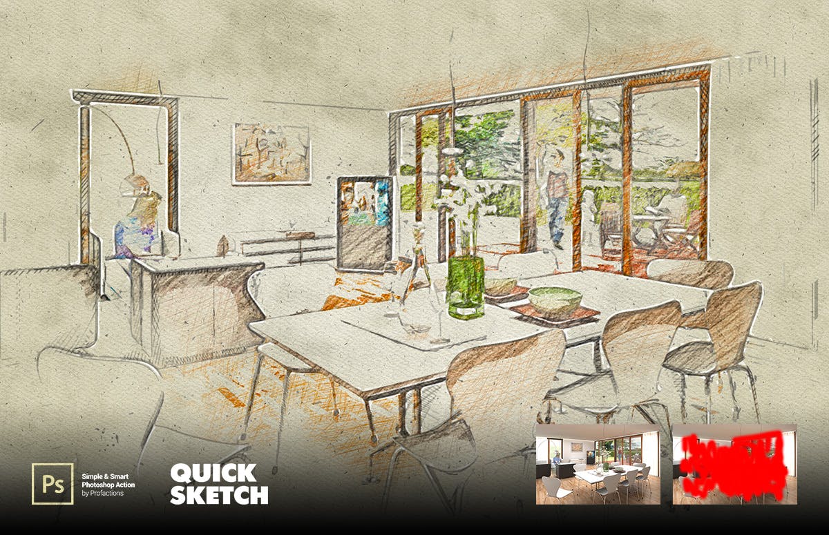 快速素描效果照片处理Photoshop动作 Quick Sketch Photoshop Action 插件预设 sucaiwan.com