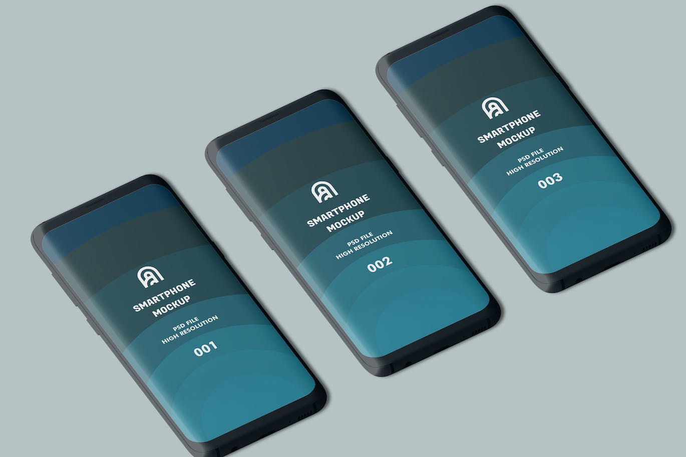 3个曲屏手机UI页面展示样机图 Smartphone Mockup 样机素材 sucaiwan.com