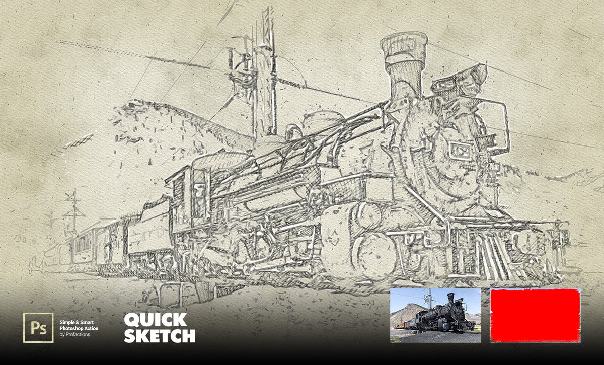 快速素描效果照片处理Photoshop动作 Quick Sketch Photoshop Action 插件预设 sucaiwan.com