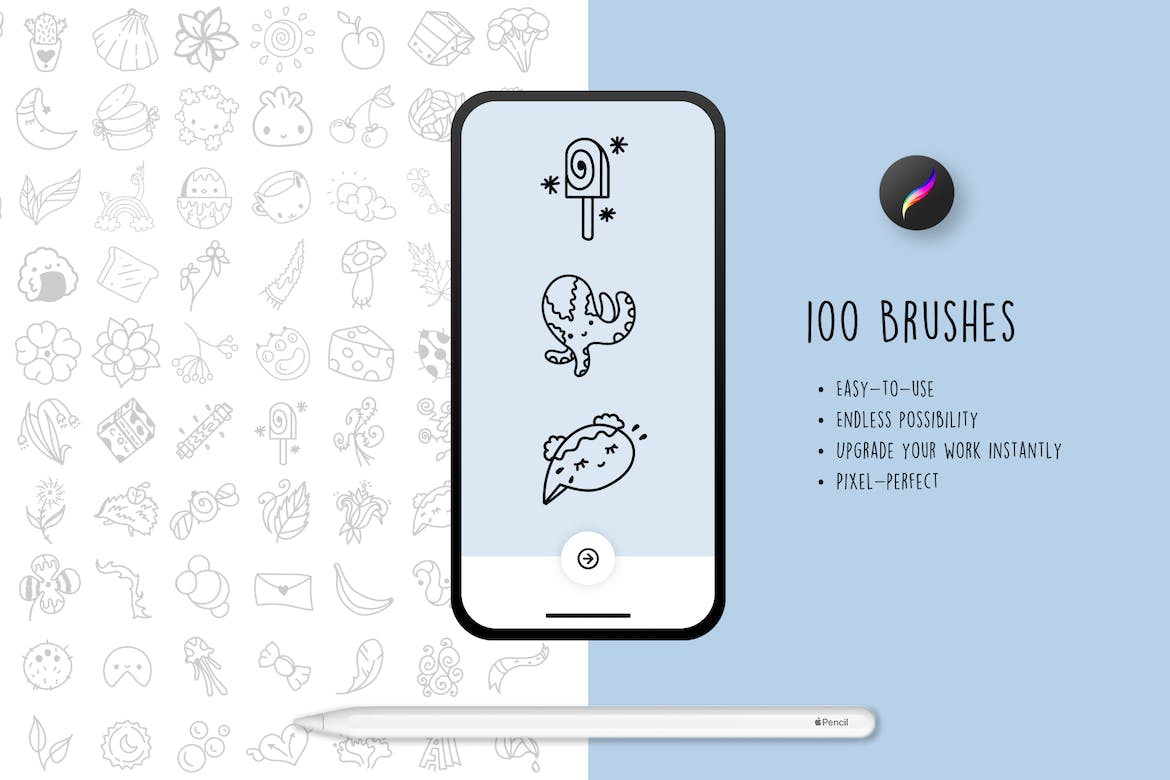 Procreate涂鸦印章笔刷套件 PROODLE Procreate Doodle Stamps 笔刷资源 sucaiwan.com